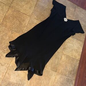 Another Thyme vintage Elegant Black Dress w ribbon asymmetrical skirt size 18